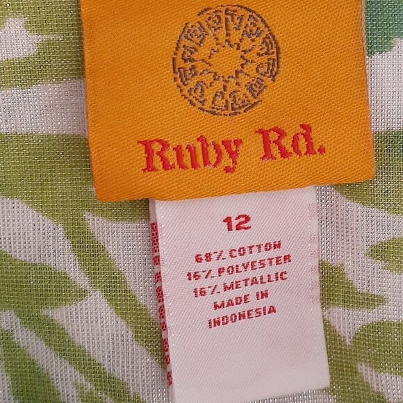 RUBY RD. Blue / Green Button Blouse; Roll Tab Long Sleeves; Shiny Fabric Size 12 - Picture 4 of 5